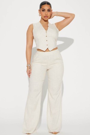 Spodnie Fashion Nova Perfect Vacay Linen Pant Set Damskie Szare Brązowe Polska | 387516VYK