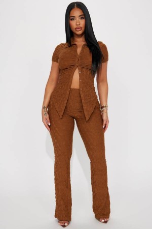 Spodnie Fashion Nova Petite Liliana Short Sleeve Pant Set Damskie Brązowe Polska | 746892EQJ