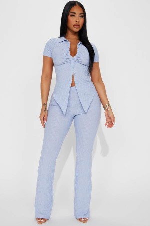 Spodnie Fashion Nova Petite Liliana Short Sleeve Pant Set Damskie Niebieskie Polska | 912346VYR