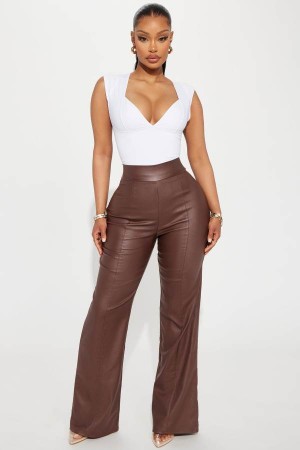 Spodnie Fashion Nova Petite Victoria High Waisted Faux Leather 32 Damskie Brązowe Polska | 892431HDL