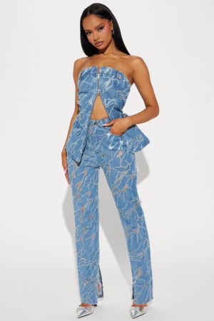 Spodnie Fashion Nova Playing Games Denim Pant Set Damskie Niebieskie Polska | 721685AZL
