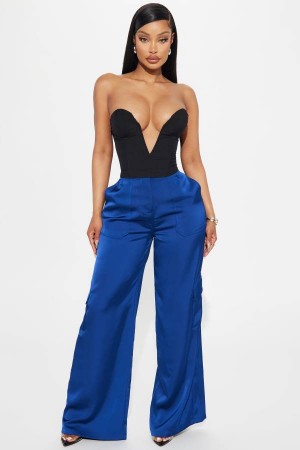 Spodnie Fashion Nova Pretty Girl Walk Satin Cargo Damskie Granatowe Polska | 851049ONB
