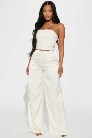 Spodnie Fashion Nova Pretty Girl Walk Satin Cargo Damskie Białe Polska | 239761RBP