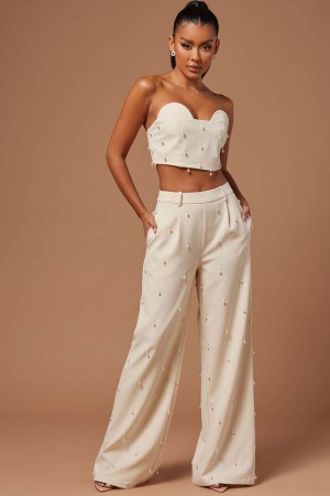 Spodnie Fashion Nova Rayah Embellished Damskie Champagne Polska | 798421WJT