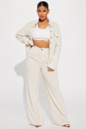 Spodnie Fashion Nova Reese Linen Pant Set Damskie Beżowe Polska | 461908ZKX