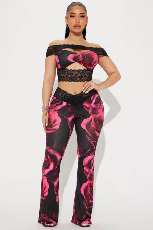Spodnie Fashion Nova Roses Are Red Pant Set Damskie Czarne Czerwone Polska | 508624HTZ